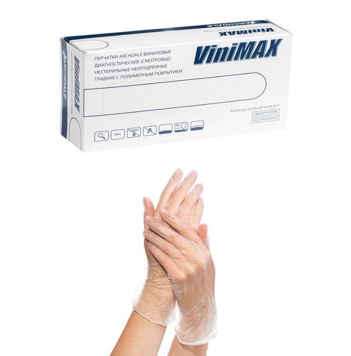 Перчатки виниловые прозрачные, L, 50 пар/упак, Complement ViniMax, B395L